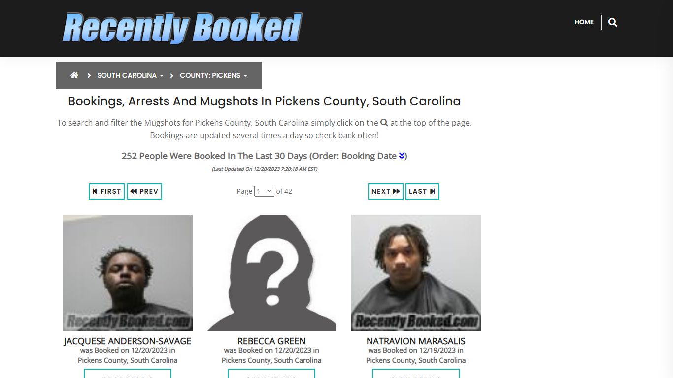Bookings, Arrests and Mugshots in Pickens County, South Carolina